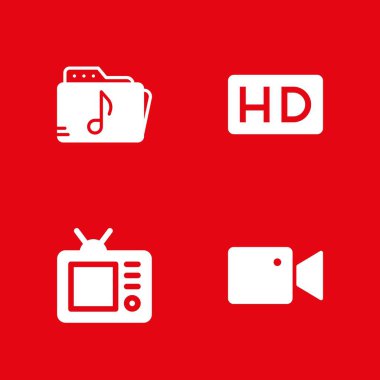 4 film simgesi video kamera, müzik klasörüne ve hd vektör çizim grafik tasarım ve web için ayarla