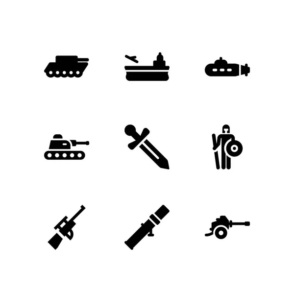 Armee Icon Set Mit Panzerfaust Kampfpanzer Und Krieger Vektor Symbolen — Stockvektor