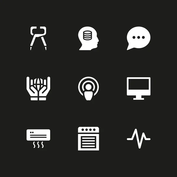 Technologie Icon Set Mit Signal Datenbank Und Chat Vektor Illustration — Stockvektor