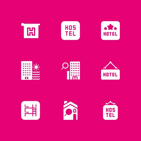 Hostel Ikonkészlet Hotel Emeletes Hostel Vektoros Illusztráció Grafikai Webes — Stock Vector