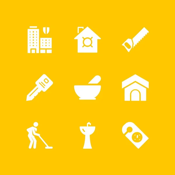 Haus Icon Set Mit Spüle Schlüssel Und Küchenpaket Vektorsymbolen Für — Stockvektor