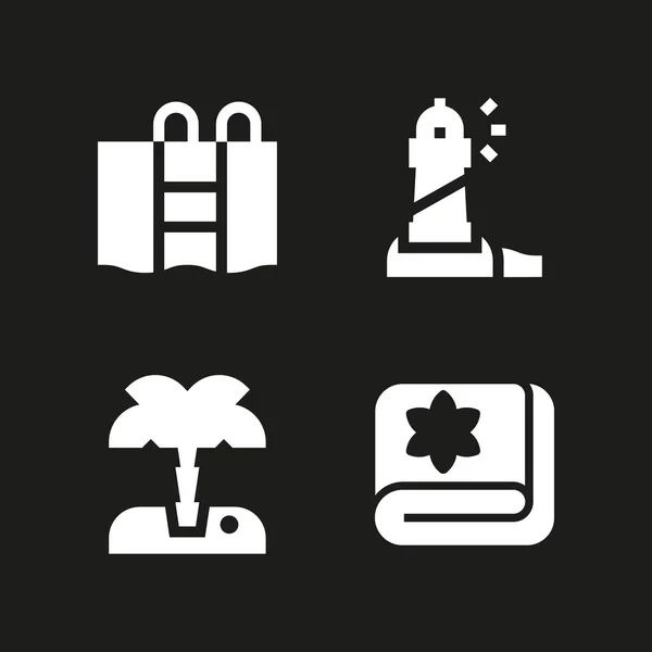 Strand Icon Set Mit Swimmingpool Handtuch Und Palmen Vektorsymbolen Für — Stockvektor