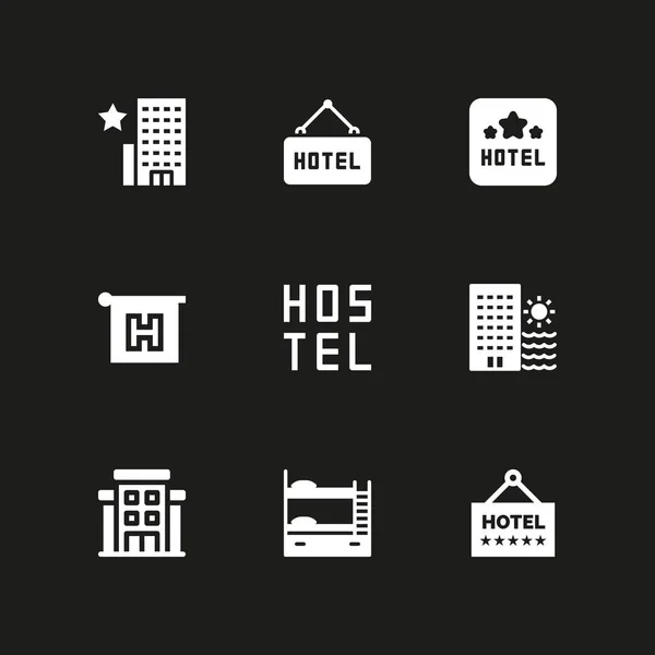 Zestaw Ikon Hostel Hostel Hotel Piętrowe Ikona Wektor Grafika Www — Wektor stockowy