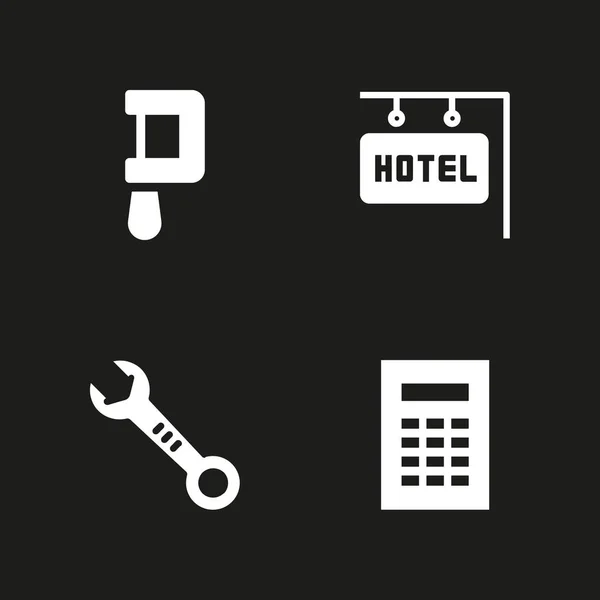 Arbeitssymbole Gesetzt Hotel Taschenrechner Und Sägevektorsymbol Für Grafikdesign Und Web — Stockvektor