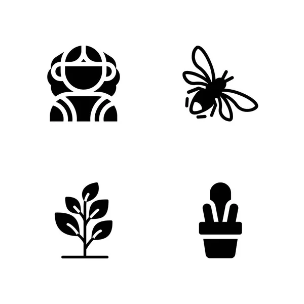 Conjunto Icono Flor Cactus Australiano Vector Plantas Icono Para Diseño — Vector de stock