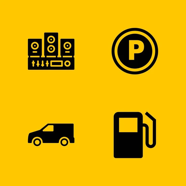 Set Icone Auto Parcheggio Stazione Servizio Sistema Audio Icona Vettoriale — Vettoriale Stock