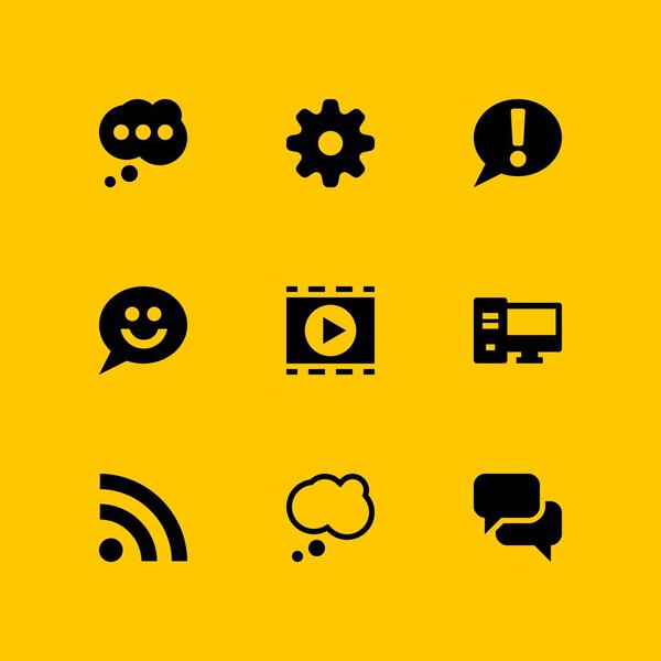 communication icon set. thinking, rss and movie player vector icon for graphic design and web