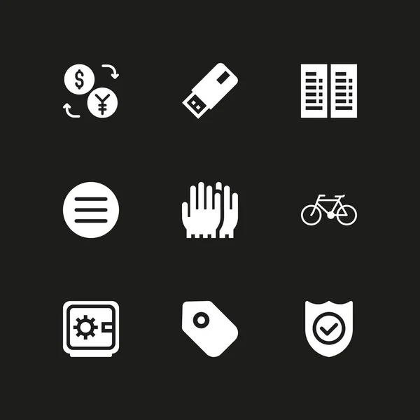 Logo Icon Set Mit Menü Fahrrad Und Schildvektorillustration Für Grafikdesign — Stockvektor