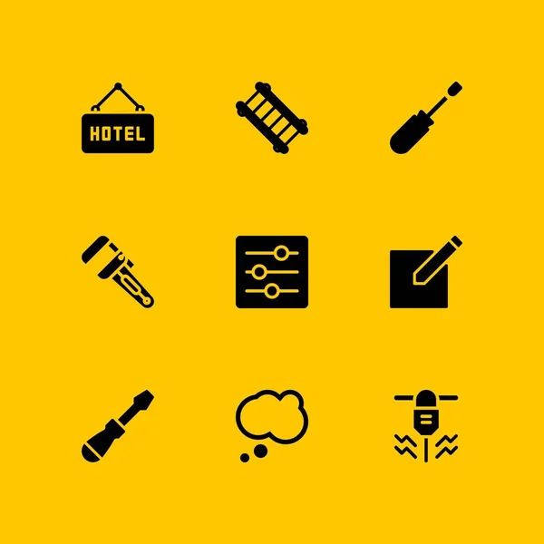 Arbeitssymbole Gesetzt Bohrmaschine Schraubenschlüssel Und Hotel Vektor Symbol Für Grafikdesign — Stockvektor