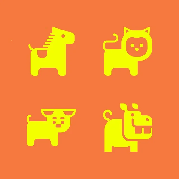 Набор Иконок Животных Лошадью Бегемотом Львом Графического Дизайна Веб Дизайна — стоковый вектор