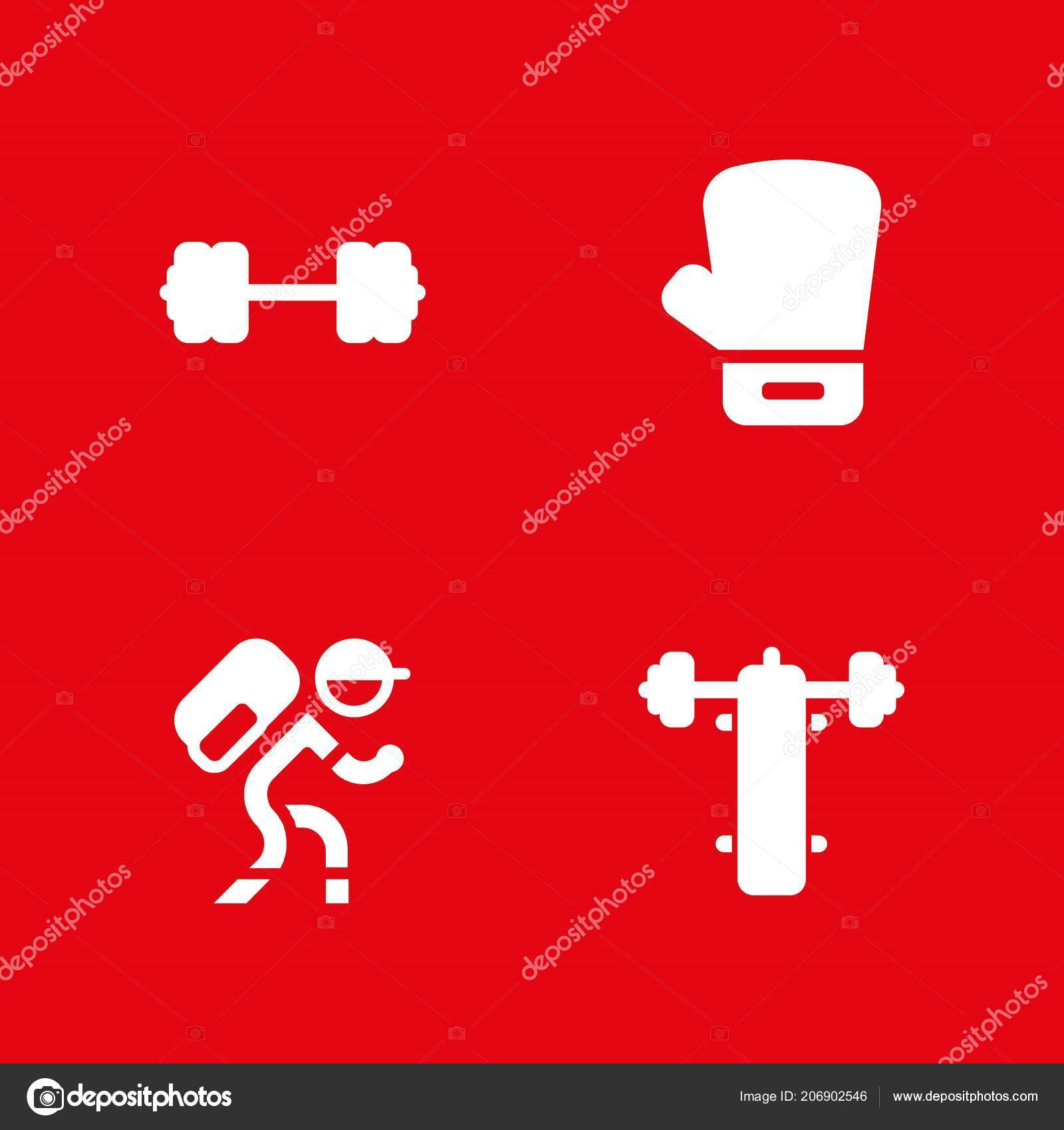 Fitness Icon Set Boxing Glove Dumbbell Bench Press Vector Icon