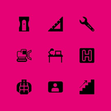 İş Icon set. grafik tasarım ve web için Kullanıcı, masaüstü ve buldozer vektör simge