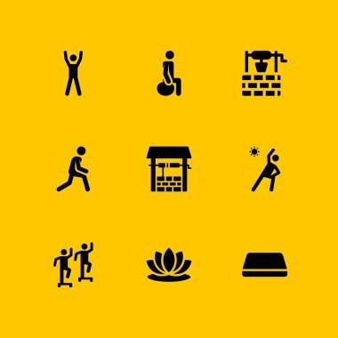 Yoga Icon set. egzersizler, egzersiz ve grafik tasarım ve web için vektör simge germe
