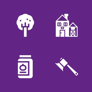 ağaç Icon set. grafik tasarım ve web için ağaç, balta ve ahır vektör simge