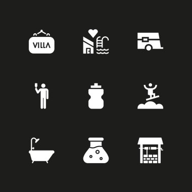 su Icon set. grafik tasarım ve web için de, villa ve küvet vektör simgesi
