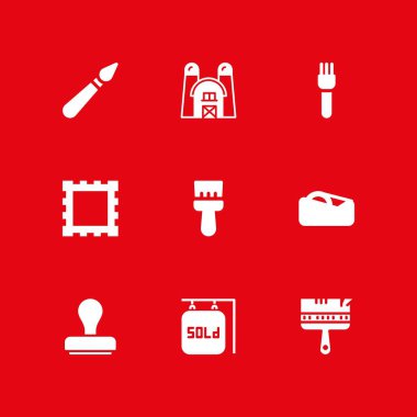 Grunge Icon set. grafik tasarım ve web için boya fırça, damga ve teyp vektör simgesi