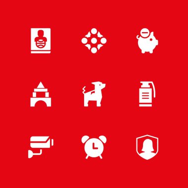 Güvenlik Icon set. grafik tasarım ve web için CCTV, alarm ve pasaport vektör simge