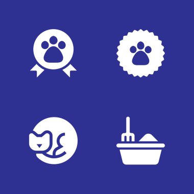 4 kedi simgesi ile seti pençe şerit, çöp kutusu ve etiket vektör çizim grafik tasarım ve web için pençe