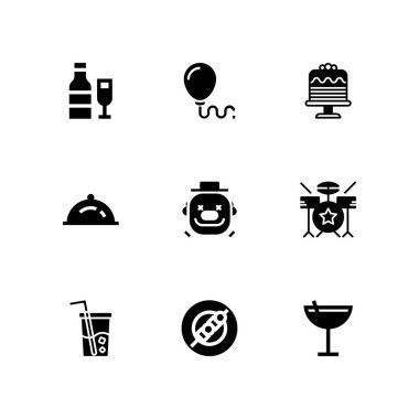 parti simge seti. pasta, kokteyller ve grafik tasarım ve web için alkolsüz içecek vektör simge