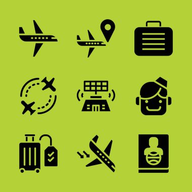 Havaalanı Icon set. Bavulla, varış ve hostes vektör grafik tasarım ve web için simgeleri