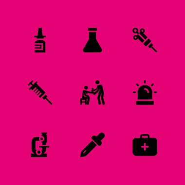 Tıbbi simge seti. burun spreyi, şişesi ve grafik tasarım ve web için çanta vektör simge