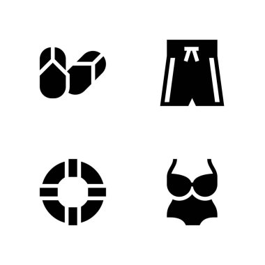 Plaj simge seti. Mayo, lifebuoy ve flip floplar grafik tasarım ve web için vektör simge