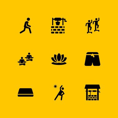 Yoga Icon set. Yoga, egzersizler ve grafik tasarım ve web için lotus vektör simge