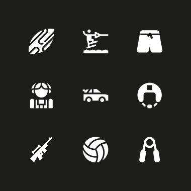 spor Icon set. grafik tasarım ve web için grip, araba ve tüfek vektör simge