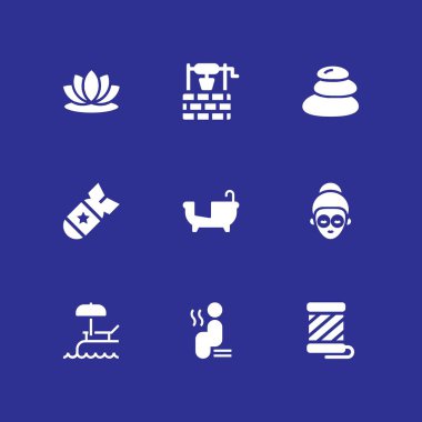 9 spa simgesi ile iplik seti, iyi ve sıcak taşlar grafik tasarım ve web için illüstrasyon vektör