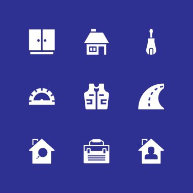 İnşaat Icon set. grafik tasarım ve web için araç kutusu, yelek ve tornavida vektör simge