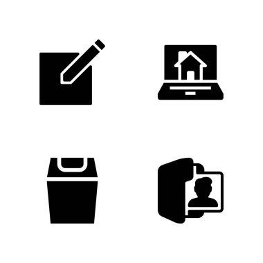 Office simge seti. grafik tasarım ve web için düzenleme, dizüstü bilgisayar ve çöp vektör simge
