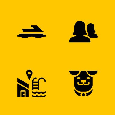 kişi Icon set. köpek, yüzme havuzu ve grafik tasarım ve web için jet ski vektör simge