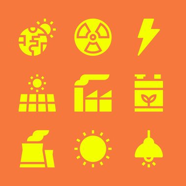 enerji Icon set. Fabrika, pil ve grafik tasarım ve web için nükleer santral vektör simgeleri