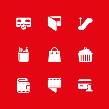 Alışveriş Icon set. alışveriş sepeti, bakkaliye ve grafik tasarım ve web için m-cüzdan vektör simge