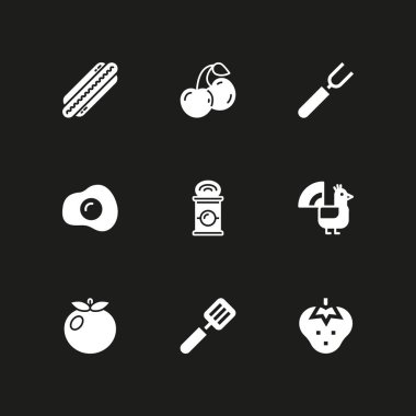 Gıda simge seti. can, kızarmış yumurta ve grafik tasarım ve web için spatula vektör simge