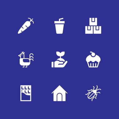 Gıda simge seti. Muffin, paketleri ve grafik tasarım ve web için tavuk vektör simge