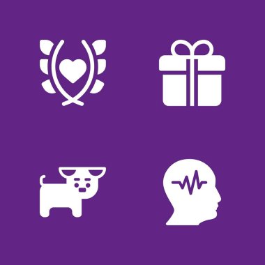 Icon set grafik tasarım ve web için köpek yavrusu, kardiyogram ve Hediyelik vektör çizim ile 4 love