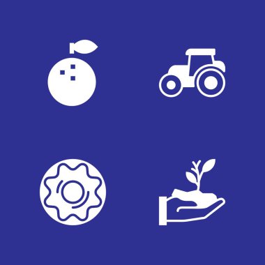 Gıda simge seti. Traktör, halka ve grafik tasarım ve web için turuncu vektör simge