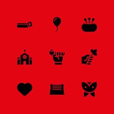 Düğün Icon set. grafik tasarım ve web için balon, gül ve iğne büyük vektör simgesi