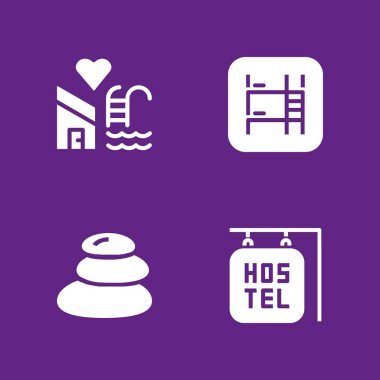 Icon set rahatla. grafik tasarım ve web için simge vektör Yüzme Havuzu, hostel ve sıcak taşlar