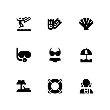 Plaj simge seti. grafik tasarım ve web için massai, palet ve kabuk vektör simgesi