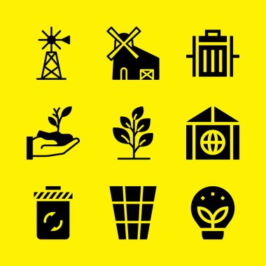 bitki, yel değirmeni, çöp ve çöp simgeleri ayarlayın. Vektör grafik tasarım web ve uygulama için