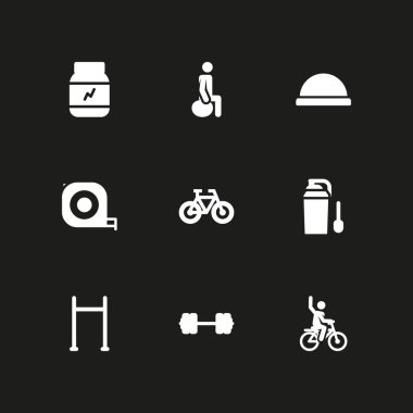 Fitness Icon set. halter, çekme kadar bar ve grafik tasarım ve web için proteinler vektör simge