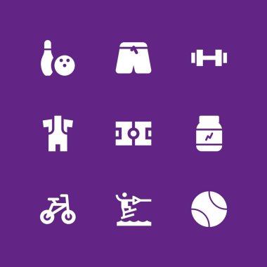 spor Icon set. grafik tasarım ve web için simge vektör dalış elbisesi, bowling ve spor pantolon