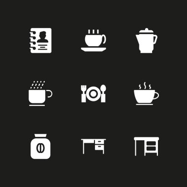 kahve Icon set. grafik tasarım ve web için Masaüstü, resepsiyon ve su ısıtıcısı vektör simge