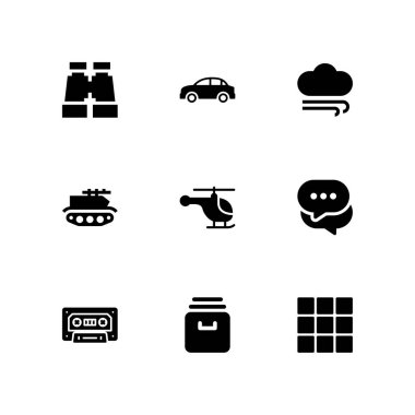 teknoloji Icon set. Araba, dürbün ve grafik tasarım ve web için rüzgar vektör simge