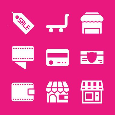 Alışveriş Icon set. Kredi kartı ile cüzdan ve arabası için grafik tasarım ve web simgeler vektör