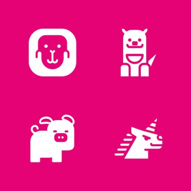 hayvan Icon set. grafik tasarım ve web için domuz, Kanguru ve tek boynuzlu at vektör simge