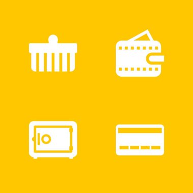 4 kasa ile Ayarla simgesini alışveriş, kredi kartı ve m-cüzdan grafik tasarım ve web için illüstrasyon vektör