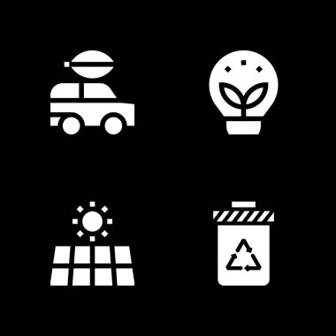 elektrikli otomobil, ekoloji, güneş enerjisi ve çöp kutusu simgeleri ayarlayın. Vektör grafik tasarım web ve uygulama için